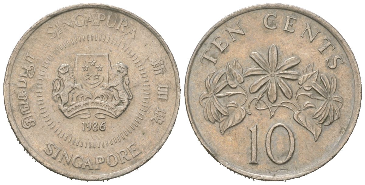Сингапур 10 центов 1986 KM 51 медно-никель 4615-165