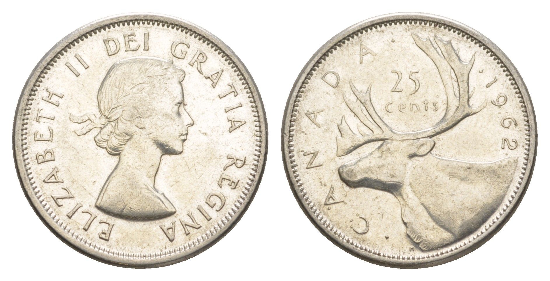 Канада 25 центов 1962 Елизавета II (1952-2022), олень KM 52 серебро aUNC 4631-915