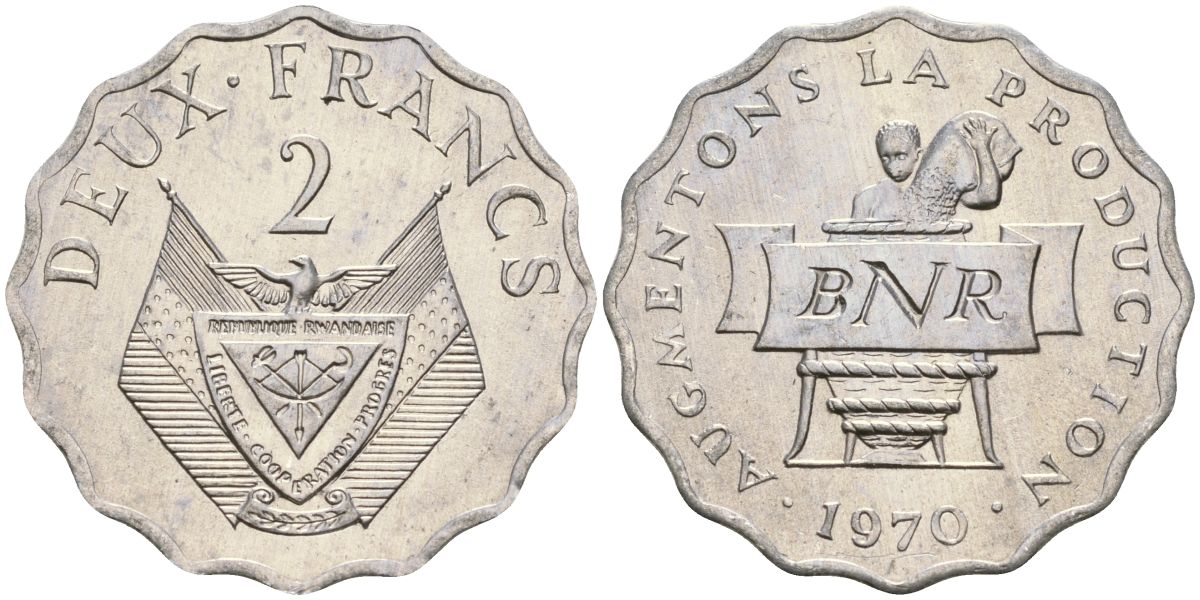 Руанда 2 франка 1970 FAO KM 10 алюминий UNC 4132-447