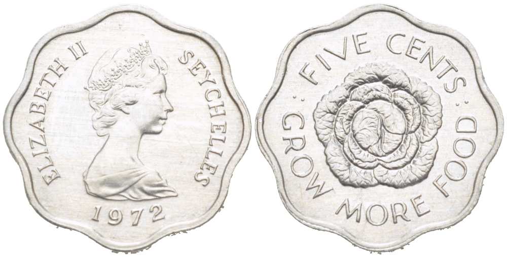 Сейшельские острова 5 центов 1972 FAO, цветок, Елизавета II KM 18 алюминий 218-1139