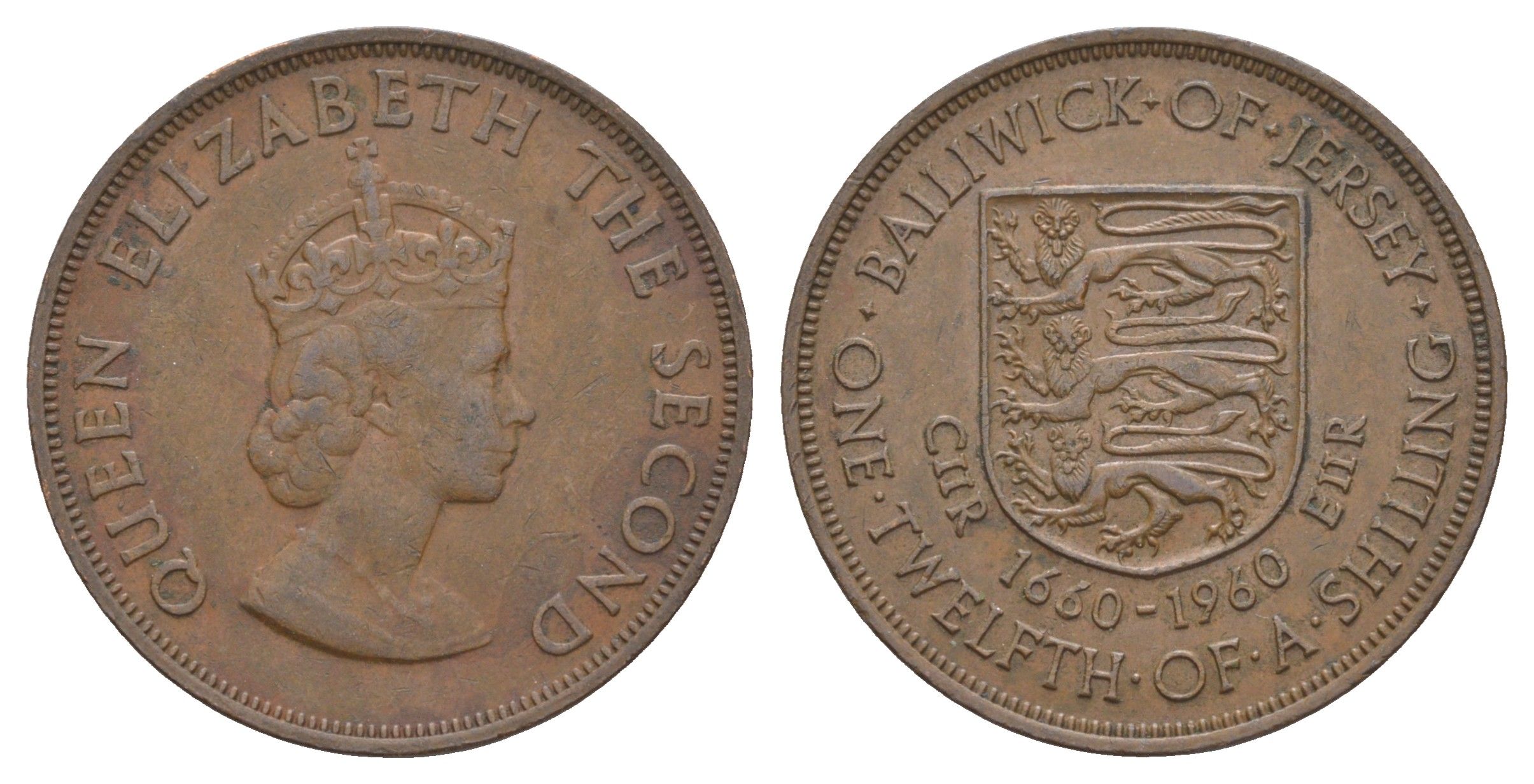 Джерси 1/12 шиллинга 1960 300 лет вступления на престол короля Карла II KM 23 бронза 4542-425