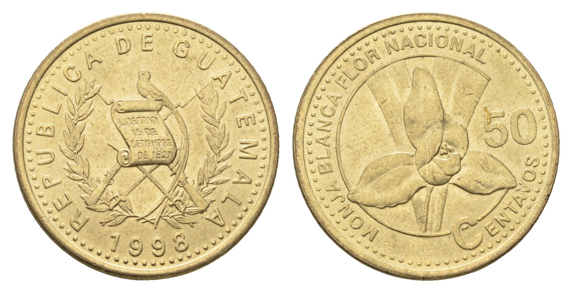 Гватемала 50 сентаво 1998 KM 283 никель латунь UNC 4666-731