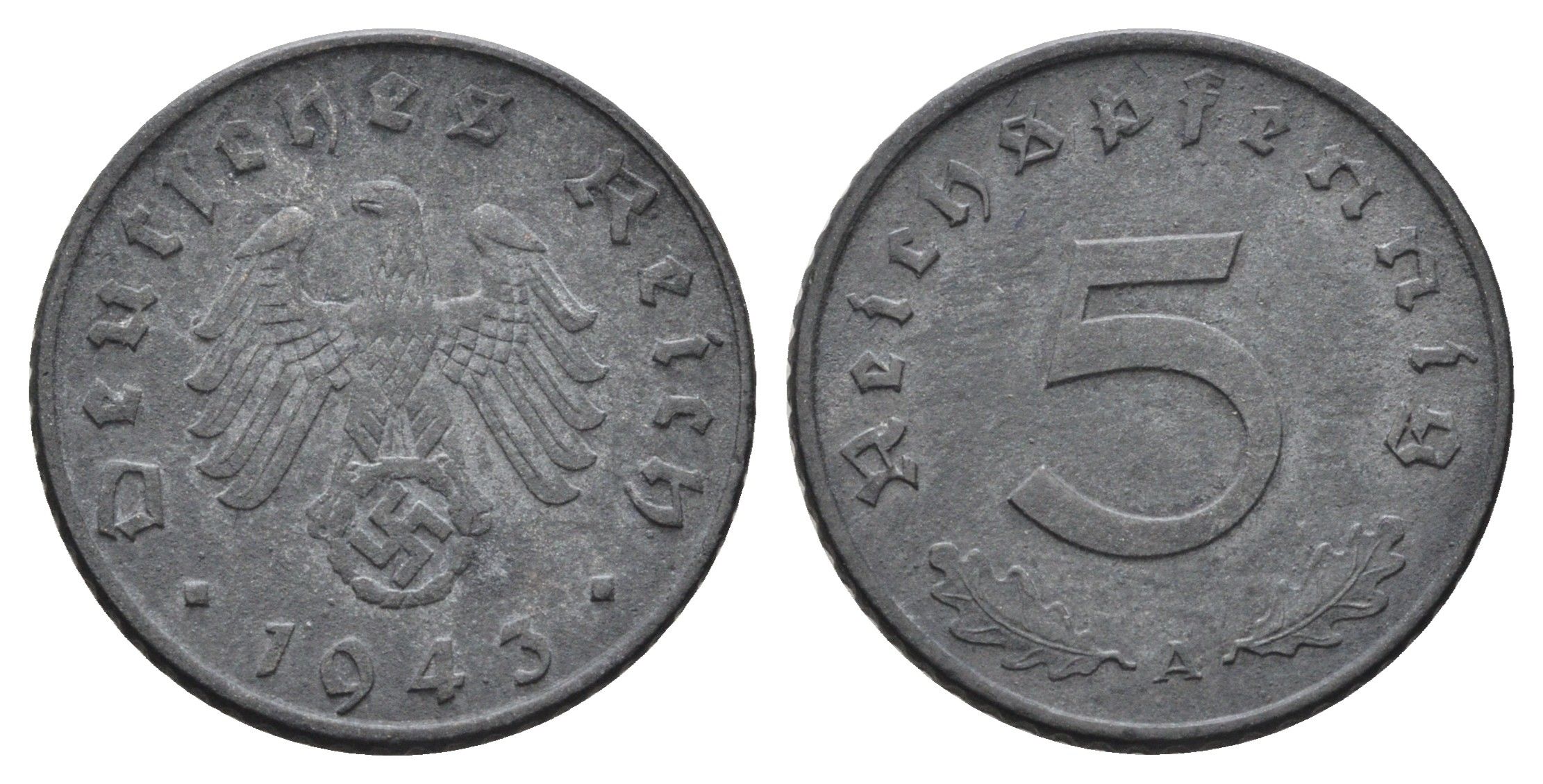 Германия 5 рейхспфеннигов 1943 A KM 100, J. 370 цинк 4682-931