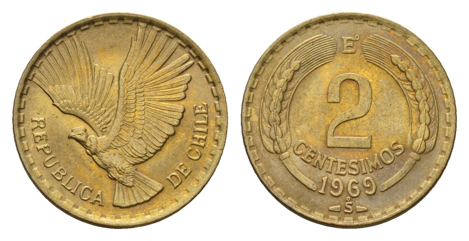 Чили 2 сентесимо 1969 KM 193 алюминиевая бронза aUNC 4643-915