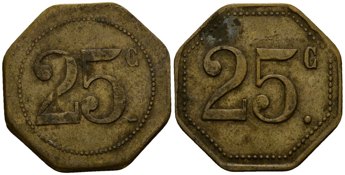 Франция 25 сантимов ND ресторанный жетон латунь 4166-344