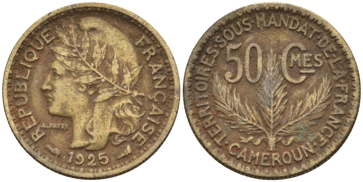 Французский Камерун 50 сантимов 1925 (а), монетный двор Париж KM 1 алюминиевая бронза 4164-1241