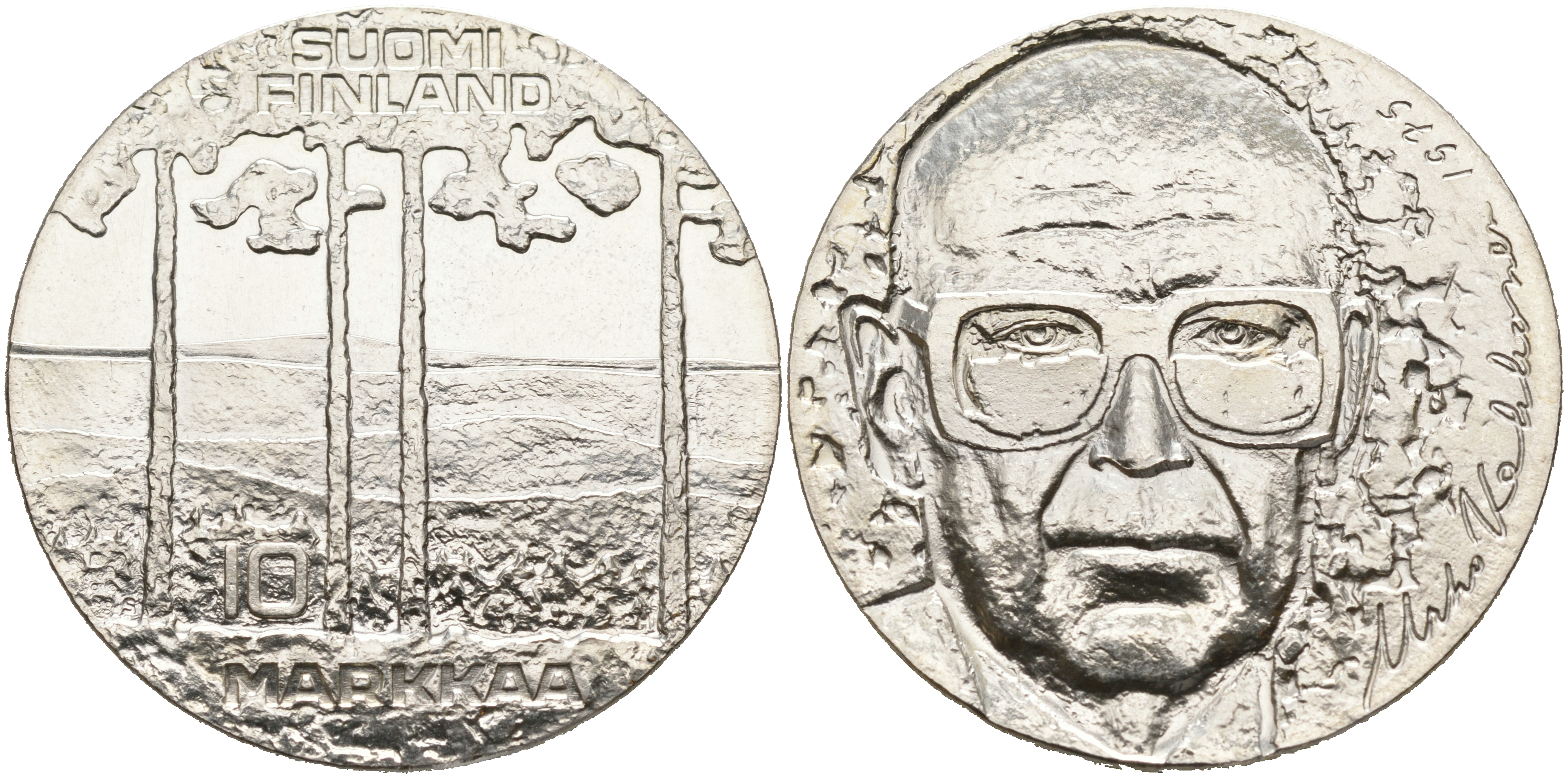 Финляндия 10 марок 1975 S-H, 75 лет президенту Урхо Кекконену KM 54 серебро 4552-125