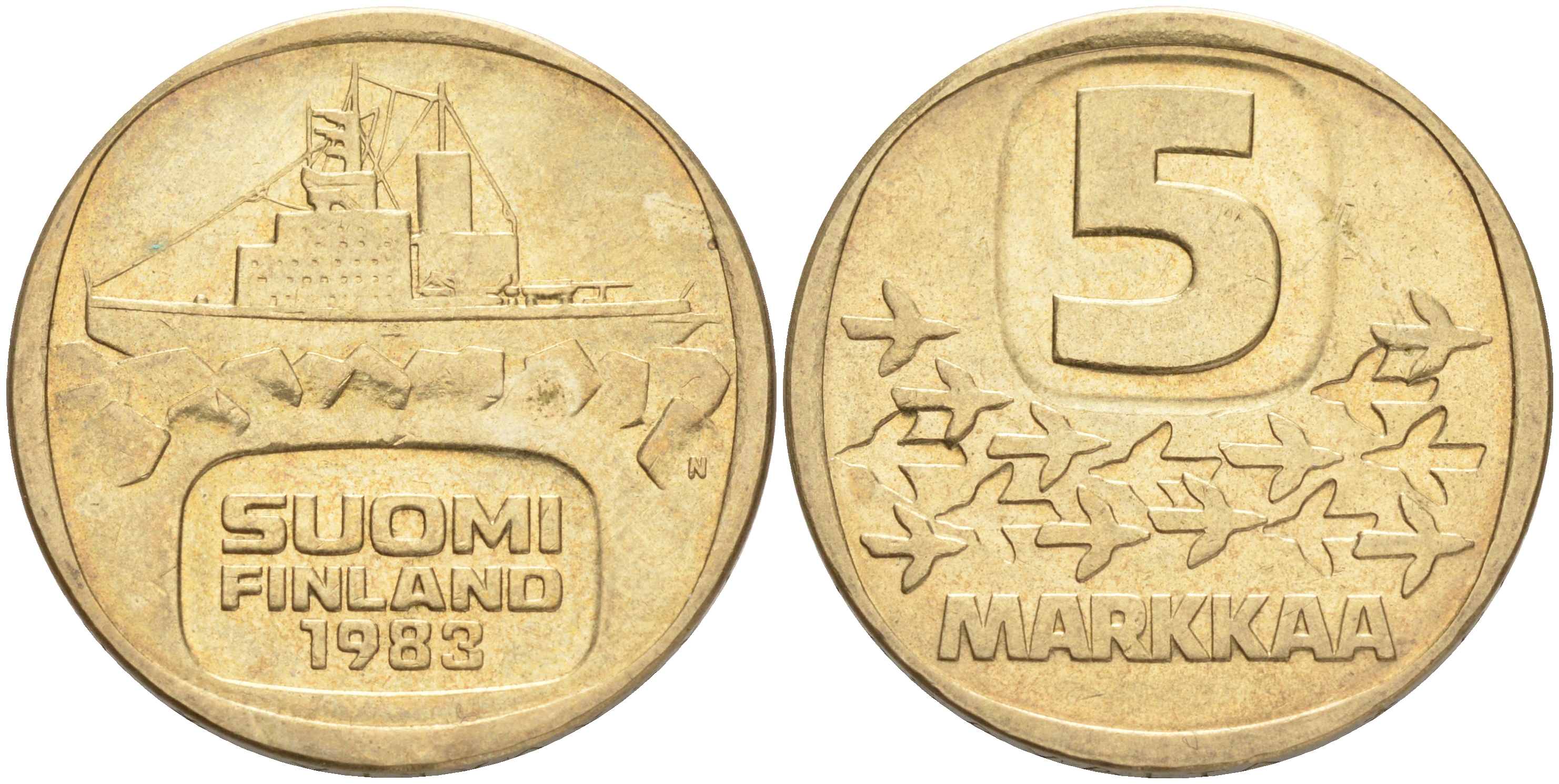 ФИНЛЯНДИЯ 5 МАРОК 1983 N ЛЕДОКОЛ KM 57 алюминиевая бронза 4556-855