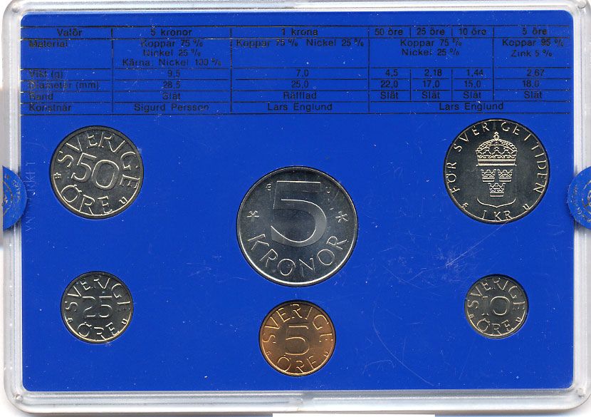 Швеция набор монетного двора из 6 монет 1984 в пластике, Карл XVI Густав (1973- ) KM MS31 UNC 5-4-2-56