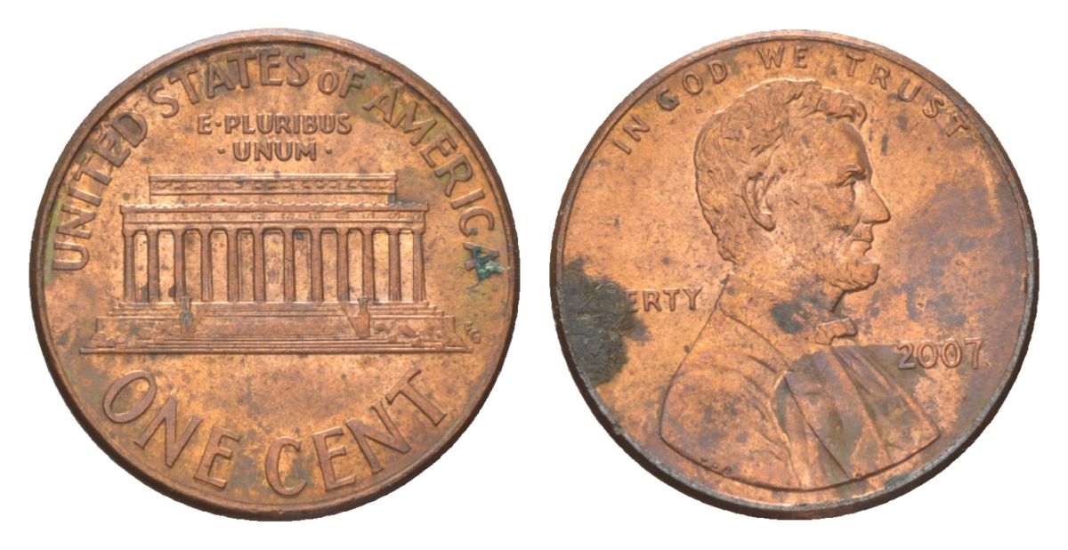 США 1 цент 2007 Авраам Линкольн KM 201b цинк плакированный медью aUNC 4627-1066