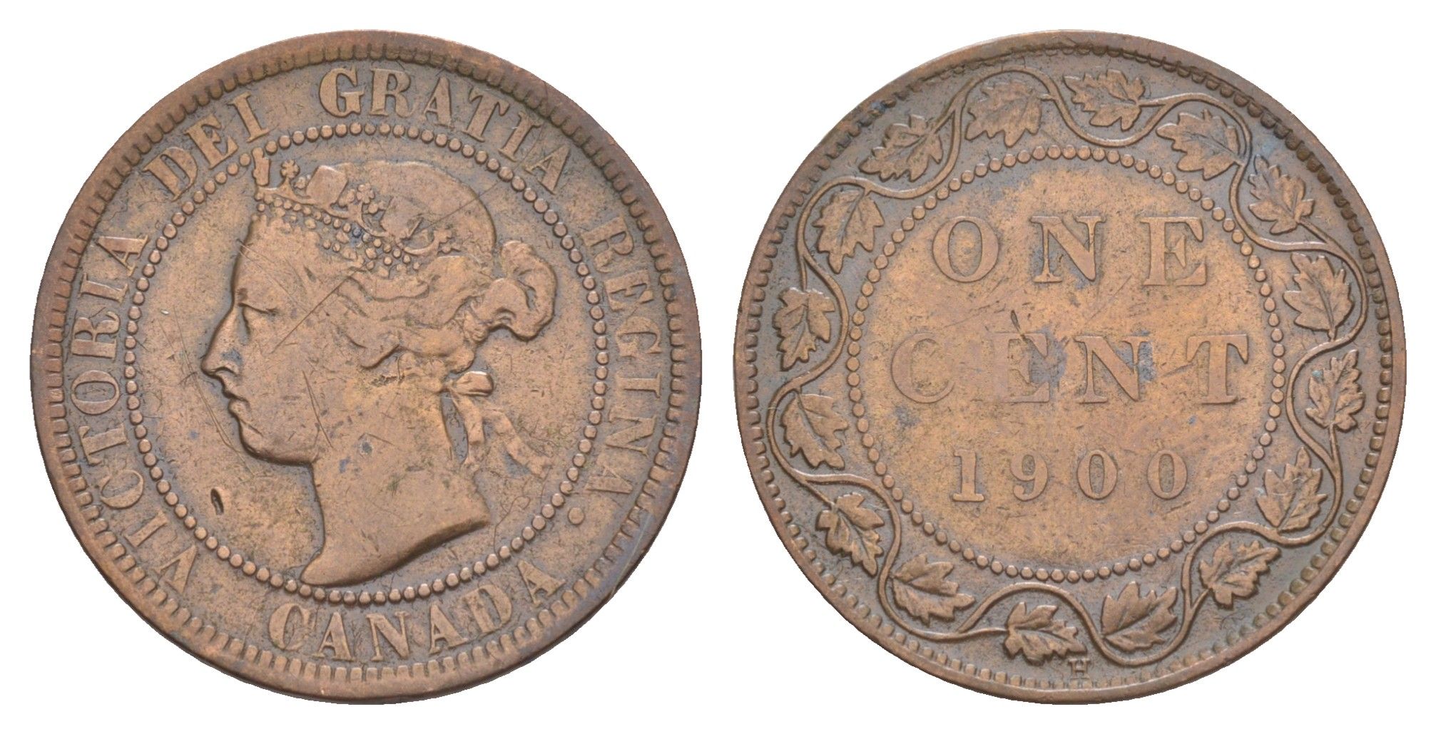 Канада 1 цент 1900 H, Виктория (1837-1901) KM 7 бронза 4637-134