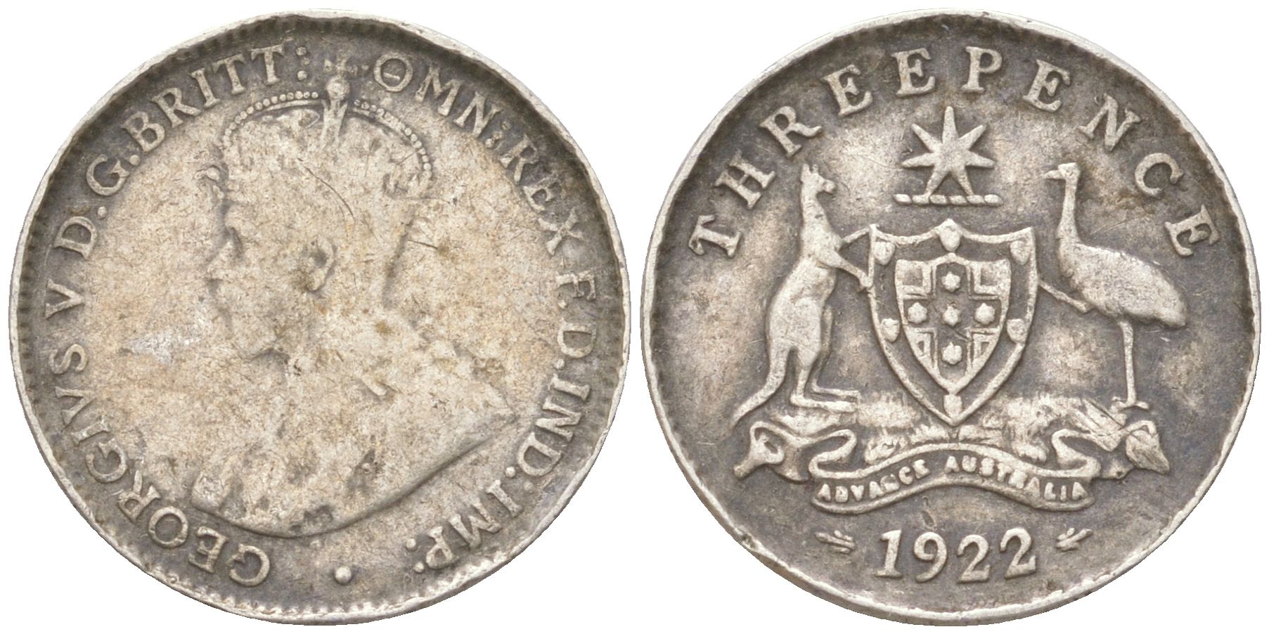 Австралия 3 пенса 1922 Георг V (1910-1936) KM 24 серебро 4621-1124