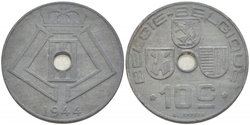 БЕЛЬГИЯ 10 САНТИМОВ 1944 BELGIE-BELGIQUE KM 126 цинк 3718-544