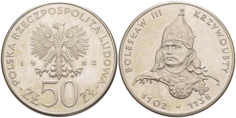 Польша 50 злотых 1982 MW, серия польские правители, Болеслав III Кривоустый (1102-1138) KM 133, Parchimowicz 264 медно-никель 4512-715
