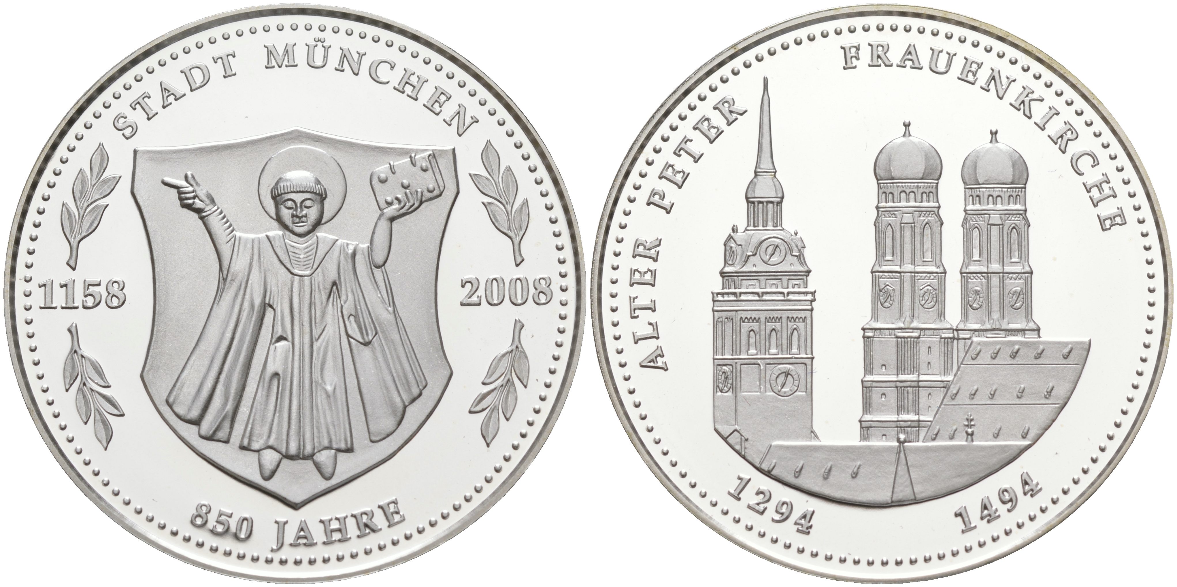 ФРГ - МЮНХЕН МЕДАЛЬ 2008 СТАРАЯ КИРХА, БЛИЗНЕЦЫ серебро PROOF 1072-9-21