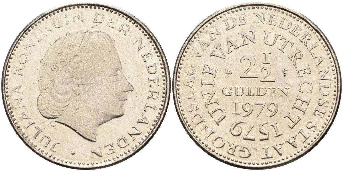 Нидерланды 2 1/2 гульдена 1979 400 лет Утрехтскому союзу, Юлиана (1949-1980) KM 197 никель 4587-1216