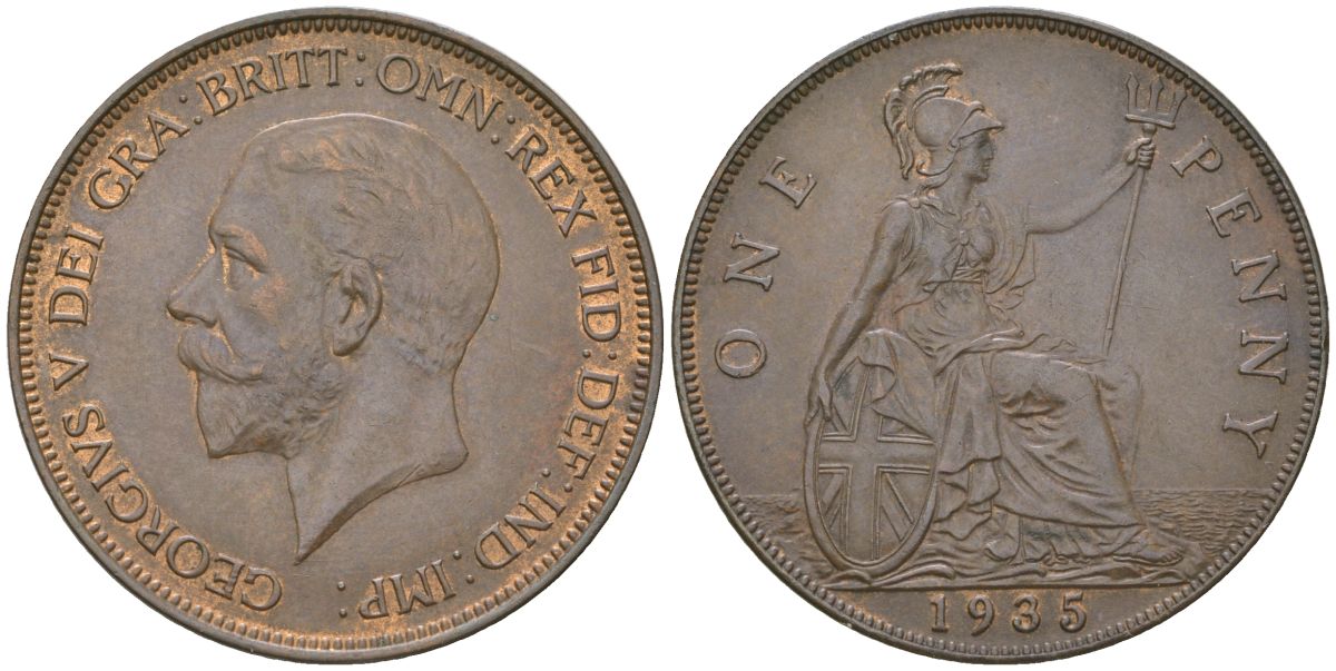 Великобритания 1 пенни 1935 Георг V (1910-1936) KM 838, Spink 4055 бронза    69-1044