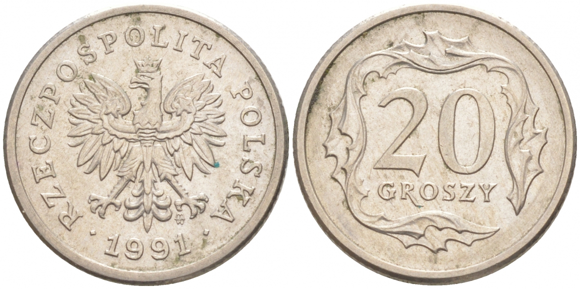 Польша 20 грошей 1991 MW KM 280 медно-никель 4516-553