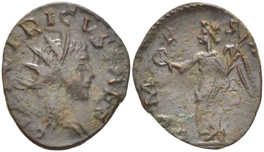 Римская Империя (императоры в Галлии) антониниан 272 - 274 Тетрик II. COMES AVG, Виктория с венком и пальмовой ветвью, Августа Треверов, Very fine RIC 224 биллон 1073-14-75