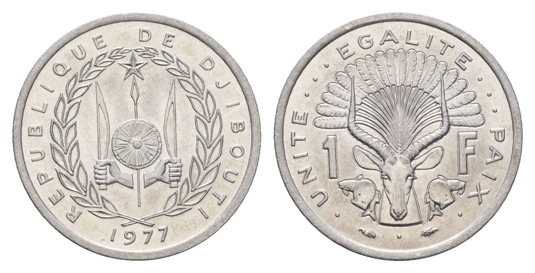 Джибути 1 франк 1977 KM 20 алюминий UNC 4671-141