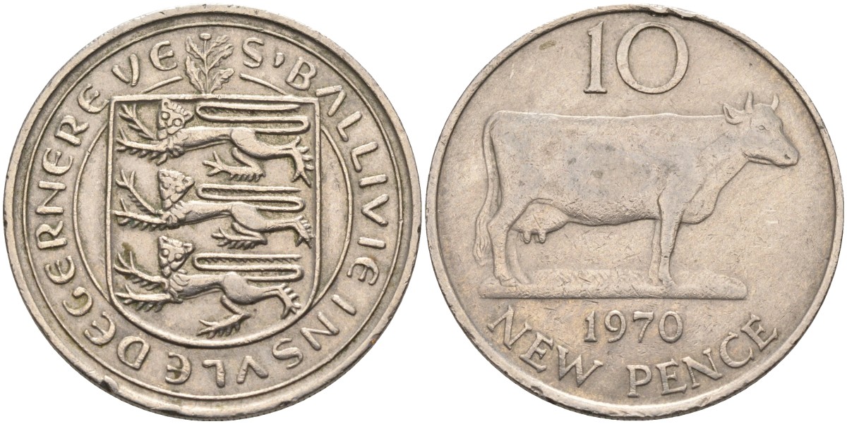 Гернси 10 пенсов 1970 Гернсийская корова KM 24 медно-никель 4583-322