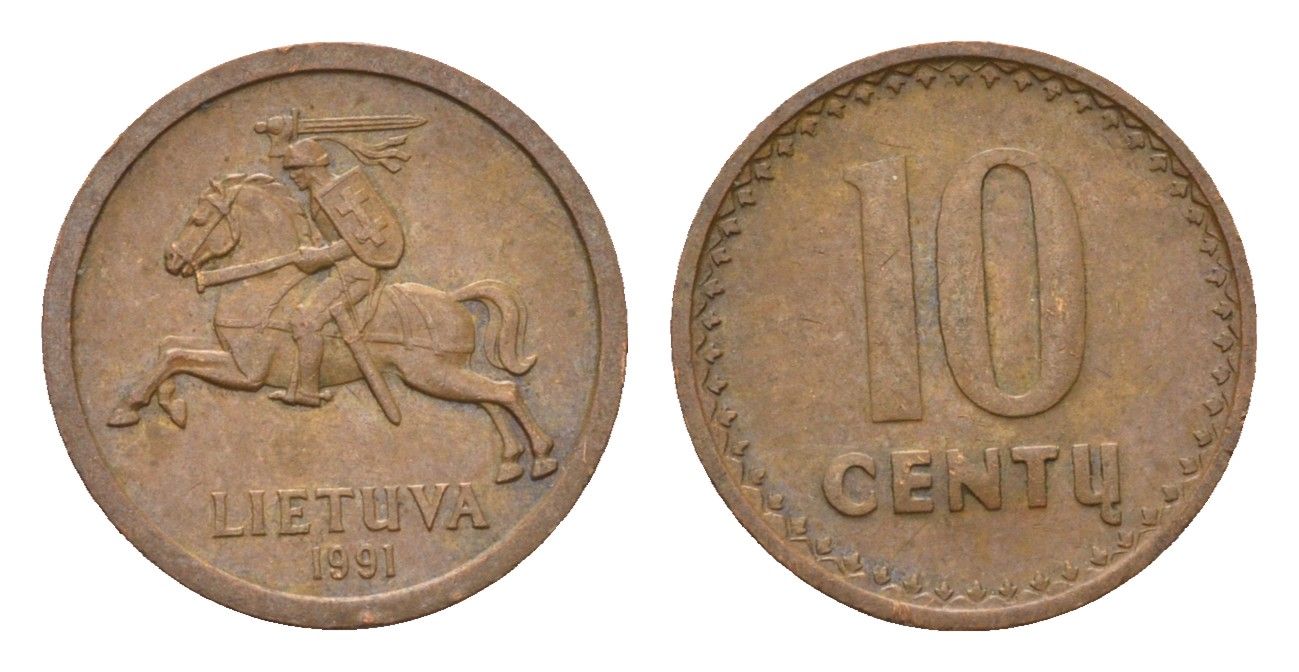 Литва 10 центов (сентов) 1991 год-тип KM 88 бронза 4689-1054