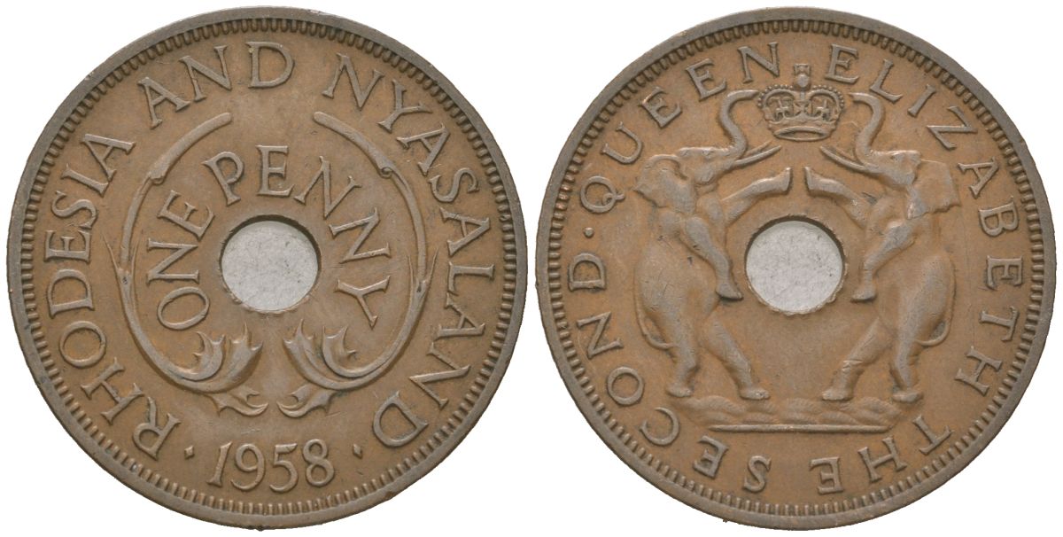 Родезия и Ньясаленд 1 пенни 1958 Елизавета II (1952-2022) KM 2 бронза 4616-122