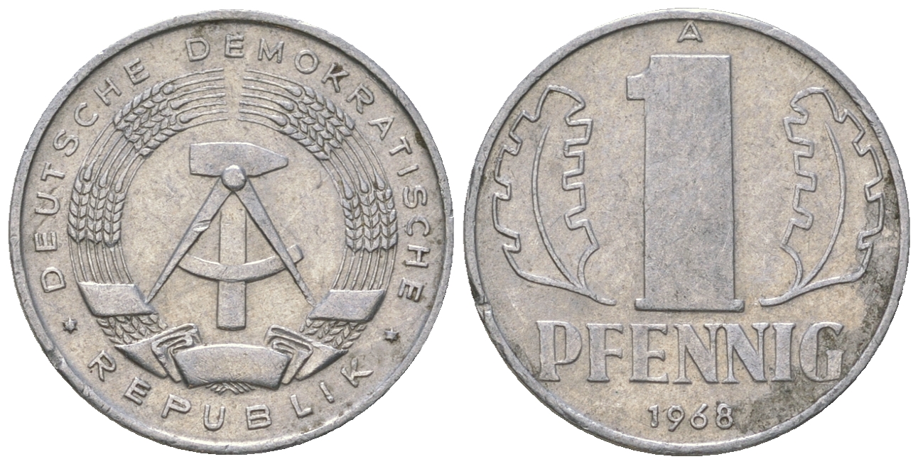 ГДР 1 пфенниг 1968 А КМ 8.1 алюминий 3458-323
