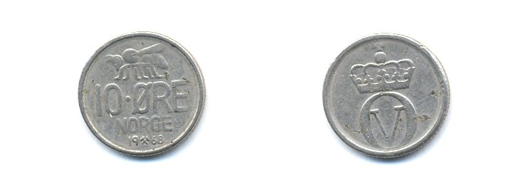 Норвегия 10 эре 1968 пчела, Улаф V (1958-1991) KM 411 медно-никель 4379-954