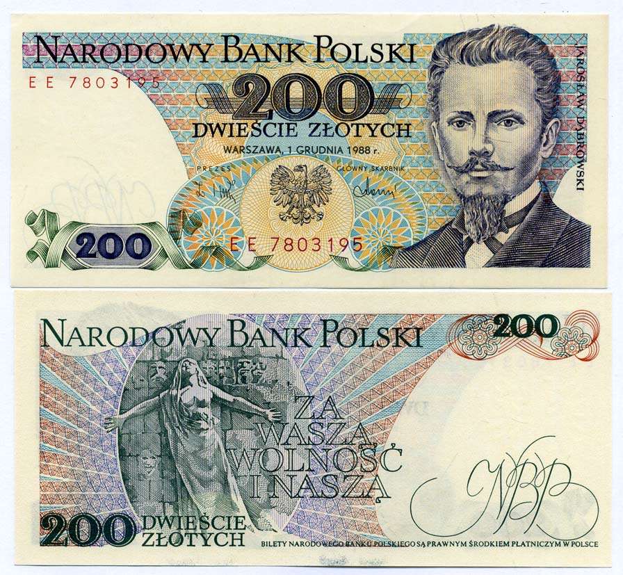 Польша 200 злотых 1988 Ярослав Домбровский, памятник погибшим во время Парижской коммуны Pick 144 c бумага UNC (пресс) 6262-29-2-2