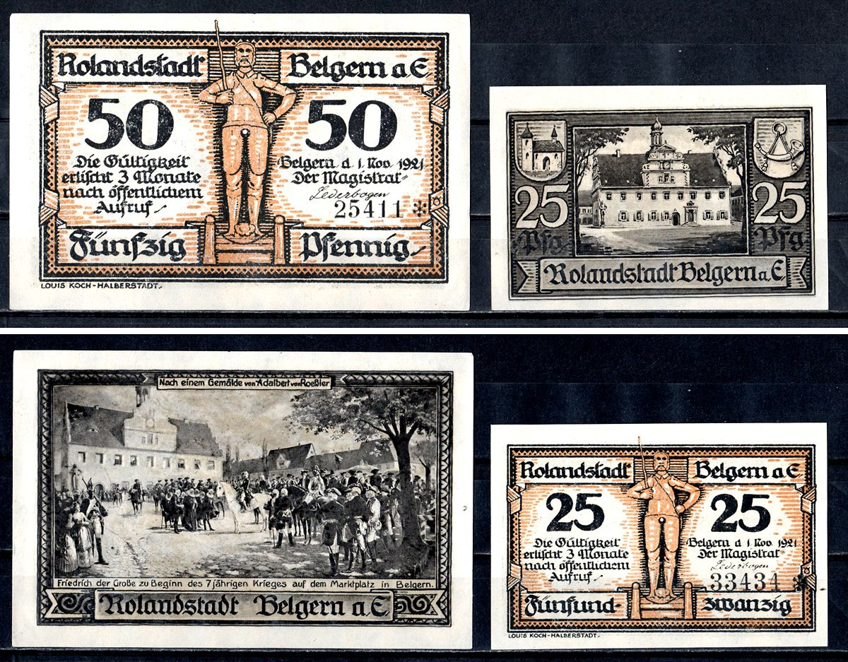 Бельгерн (Пруссия, Саксония) полный набор из 2 нотгельдов (25 и 50 пфеннигов) 1921 Mehl Grabowski 70.1 бумага UNC (пресс) 7556-48-1-2