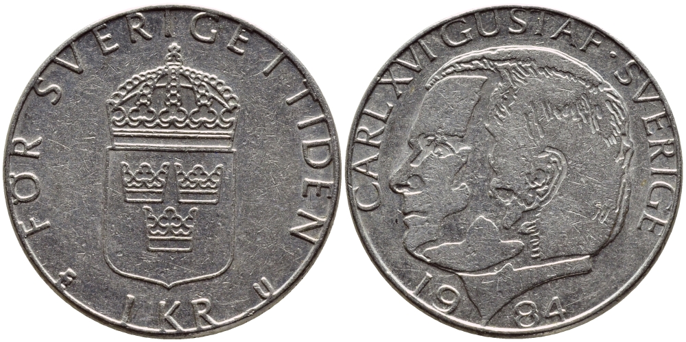 Швеция 1 крона 1984 Карл XVI Густав (1973- ) KM 852a медно-никель 4397-1133