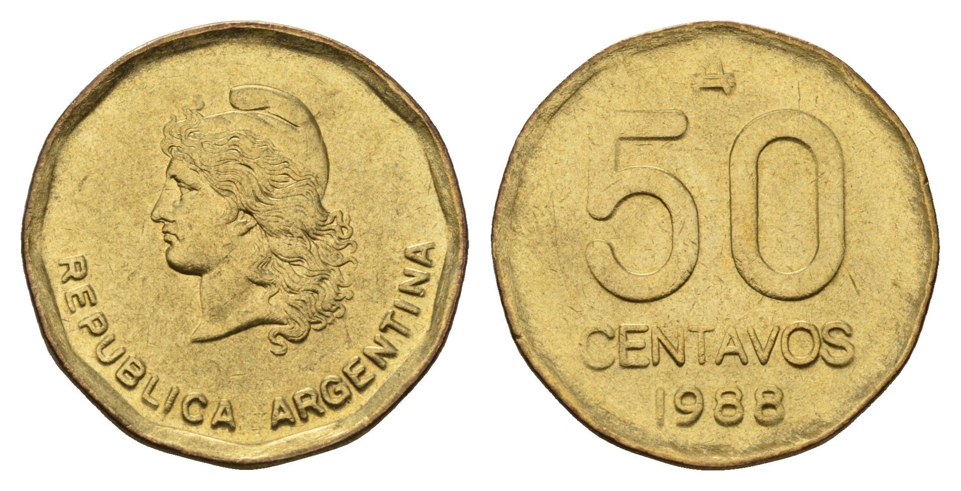 Аргентина 50 сентаво 1988 KM 99 латунь 181-855
