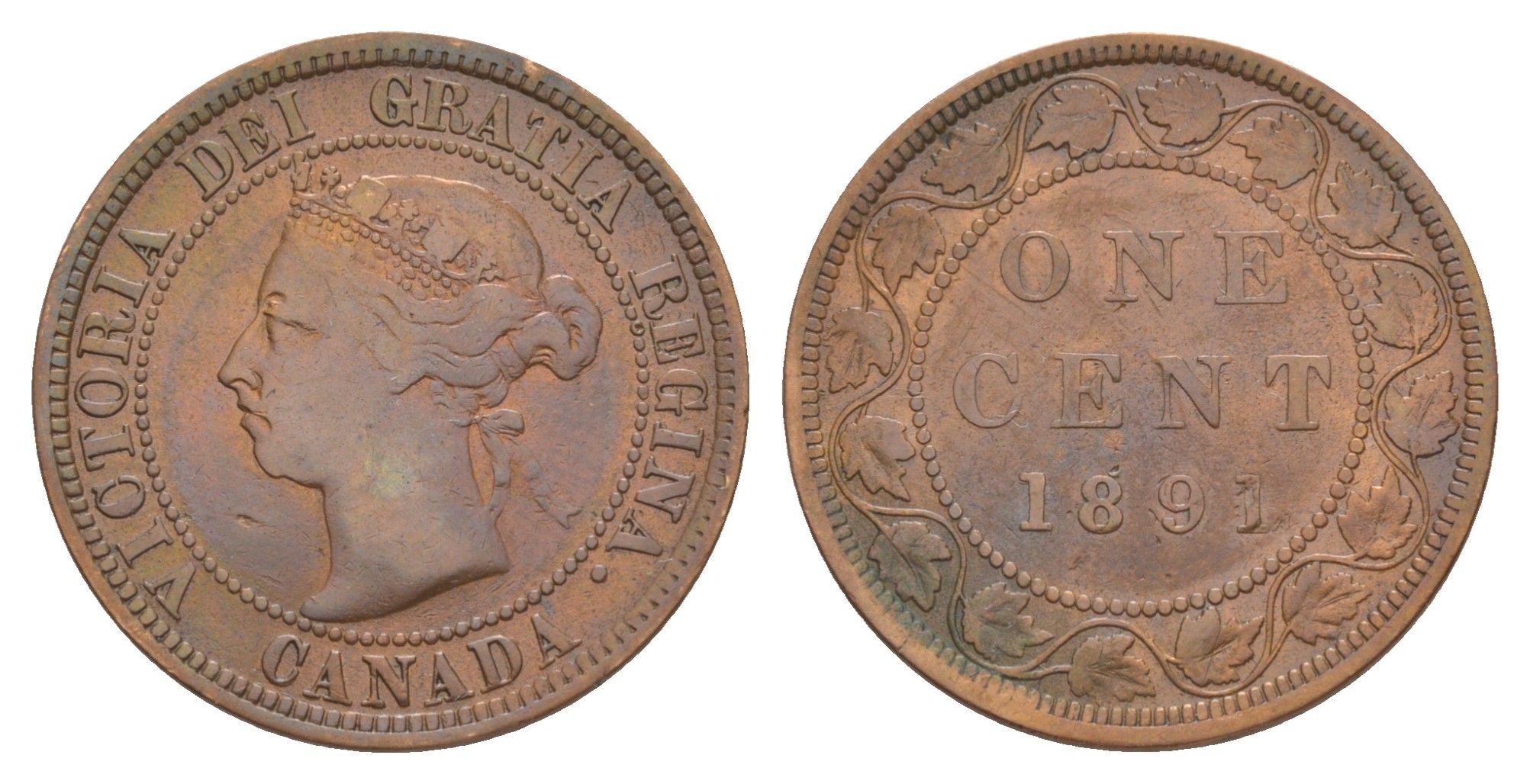 Канада 1 цент 1891 Виктория (1837-1901) KM 7 бронза 4637-124