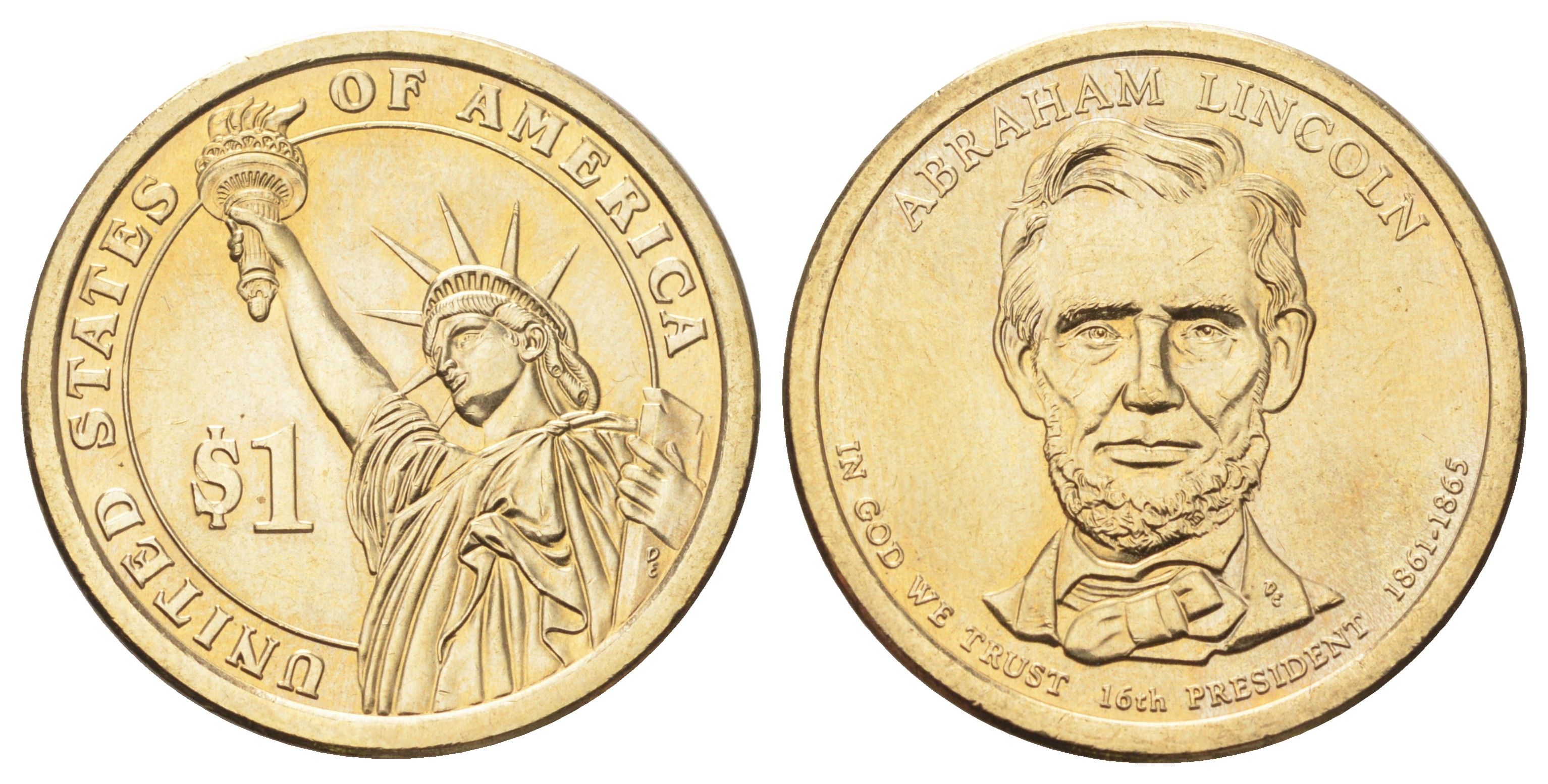 США 1 доллар 2010 Президент США - Авраам Линкольн (1861-1865) KM 478 медь с марганцево-латунным покрытием UNC 4699-921