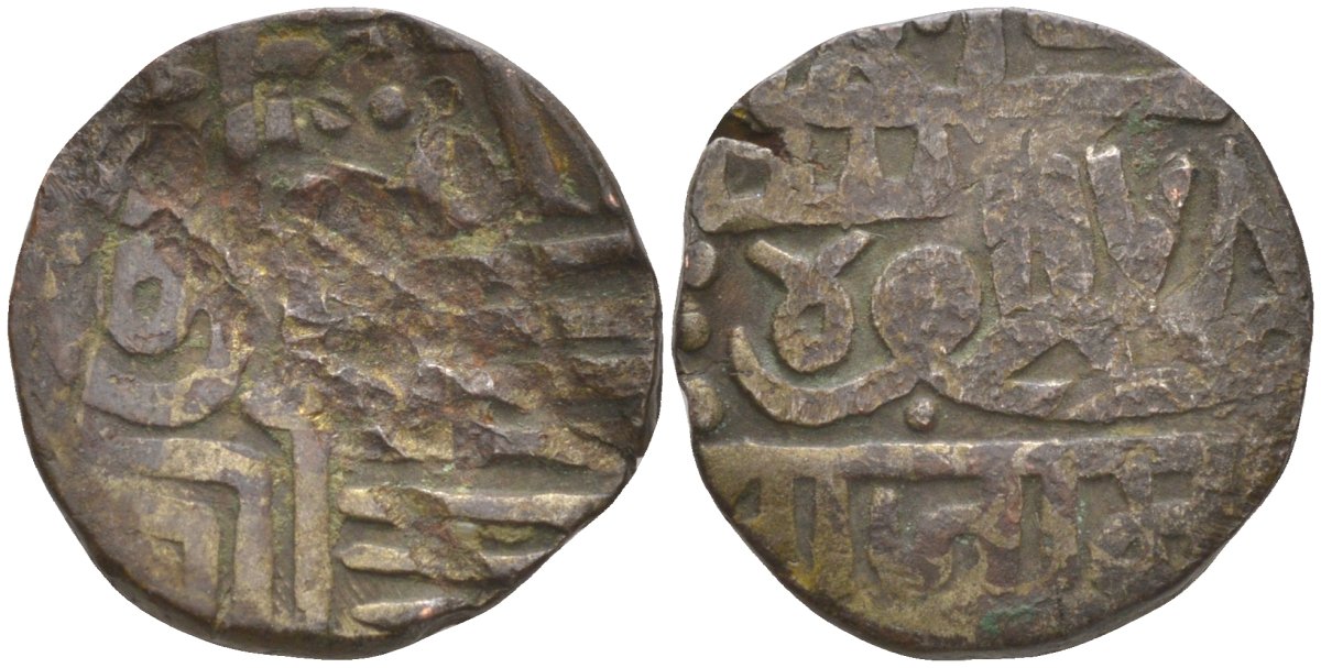 Индия, Наванагар (Nawanagar) 1 кори (kori) АН(9)78 стиль 1570-1850, frozen, вес 4,11 гр. KM 5 серебро 106-814