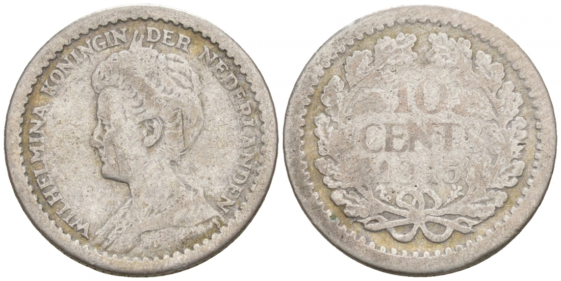 Нидерланды 10 центов 1915 Вильгельмина I (1890-1948) KM 145 серебро 44-1018