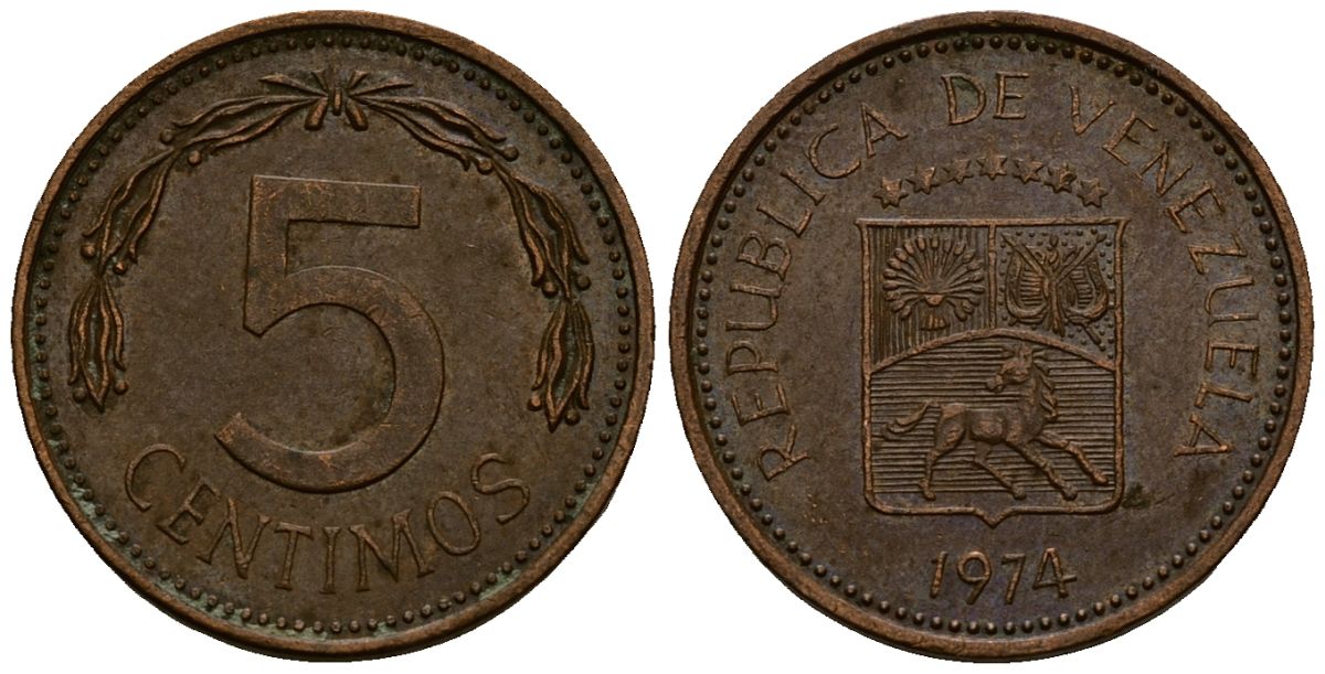 Венесуэла 5 сентимо 1974 KM 49 сталь плакированная медью 4164-1017