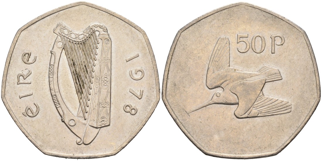 Ирландия 50 пенсов 1978 ВАЛЬДШНЕП KM 24 медно-никель 88-636