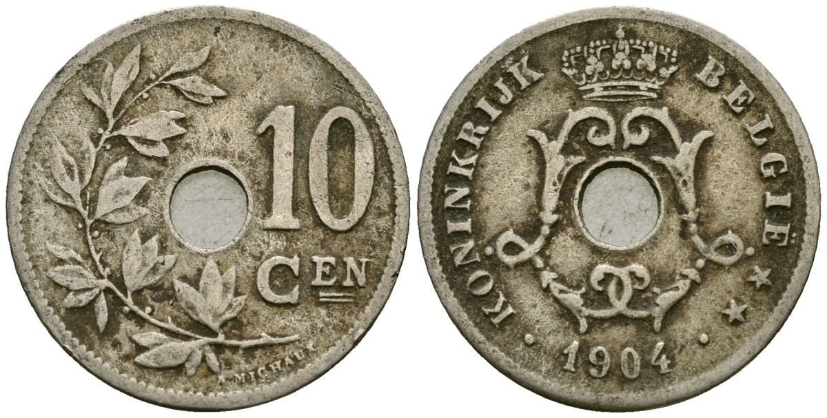 Бельгия 10 сантимов 1904 Belgie KM 53 медно-никель 4172-1155