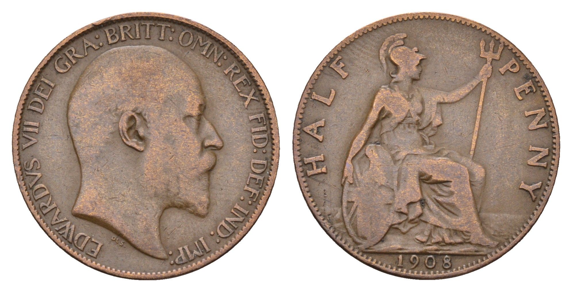 Великобритания 1/2 пенни 1908 Эдуард VII (1901-1910) KM 793.2, Spink 3991 бронза 28-1137