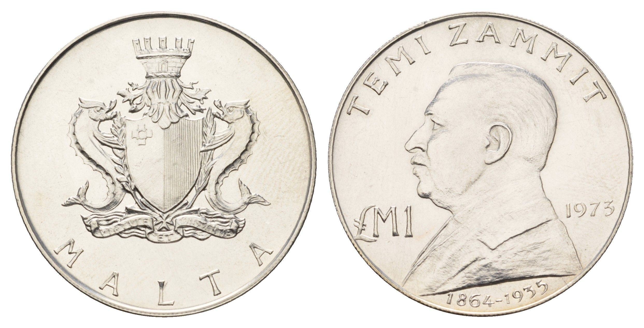 Мальта 1 лира (фунт) 1973 Темистоклес Заммит KM 19 серебро BU 270-535