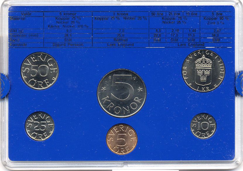 Швеция набор монетного двора из 6 монет 1984 в пластике, Карл XVI Густав (1973- ) KM MS31 UNC 5-4-2-50