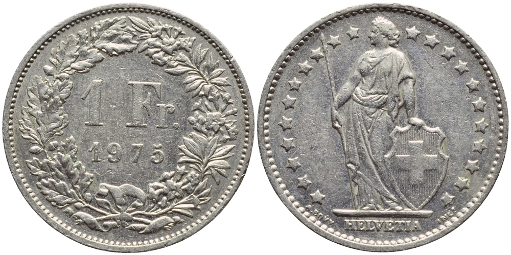 ШВЕЙЦАРИЯ 1 ФРАНК 1975 KM 24а.1 медно-никель 4397-444