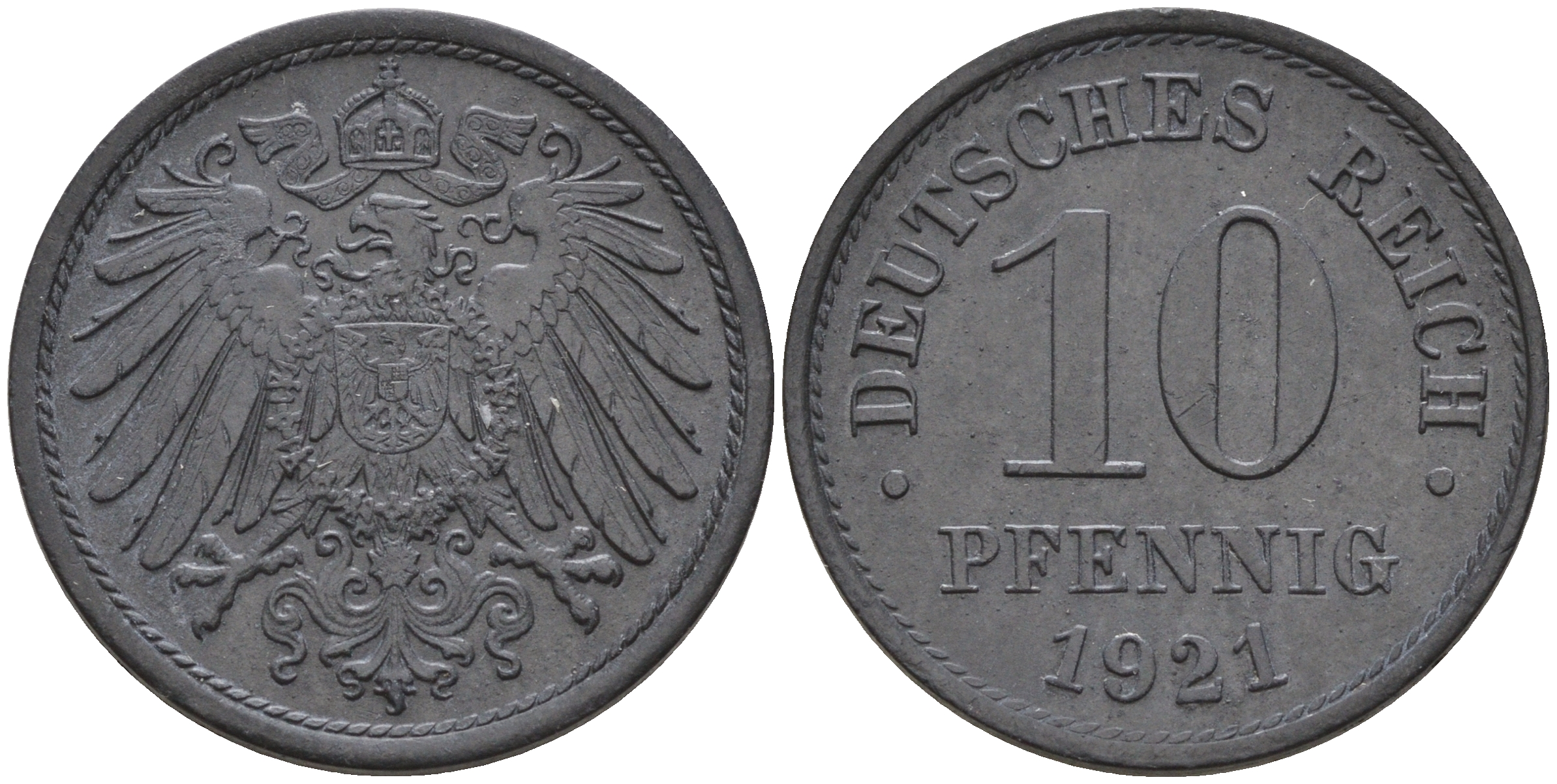 Германия 10 пфеннигов 1921  KM 26 J. 299 цинк    4153-323