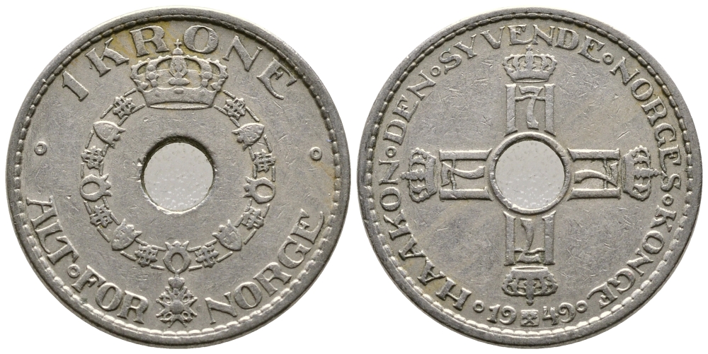 НОРВЕГИЯ 1 КРОНА 1949 ХОКОН VII (1905-1957) KM 385 медно-никель 91-236