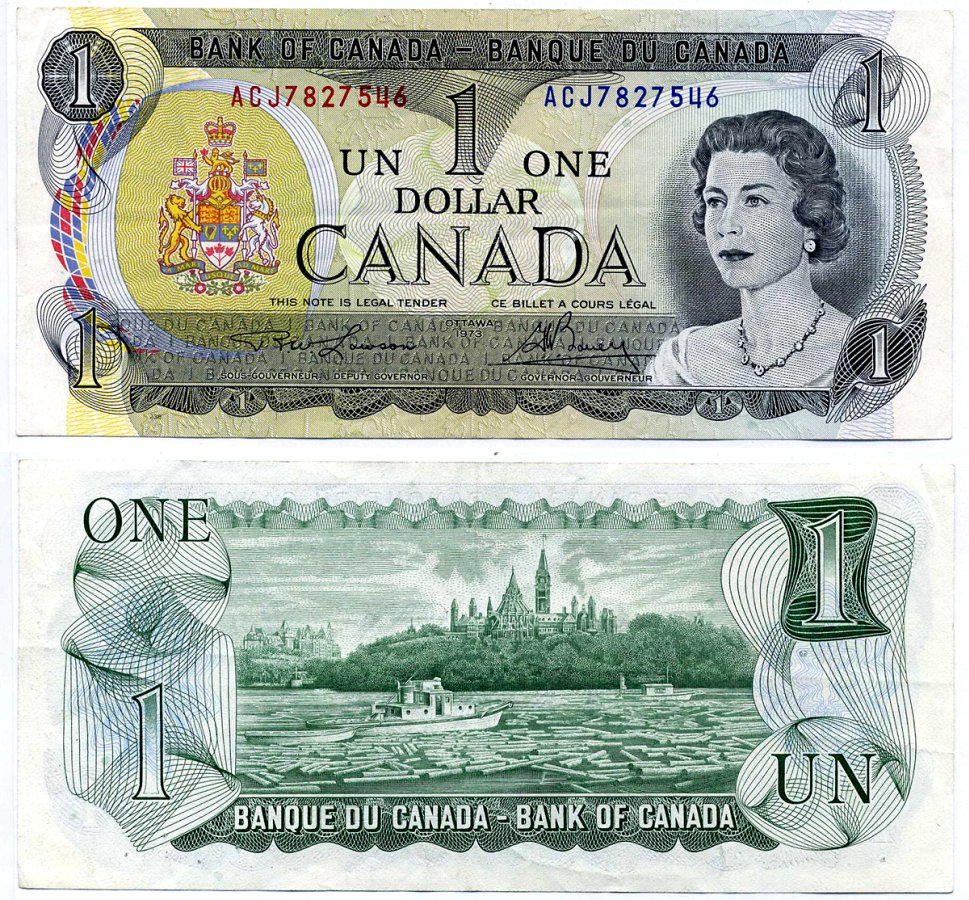 Канада 1 доллар 1973 Елизавета II (1952- ), здание парламента на реке Оттава, Lawson-Bouey, серии 3 буквы Pick 85 а (2) бумага 8603-38-3-1