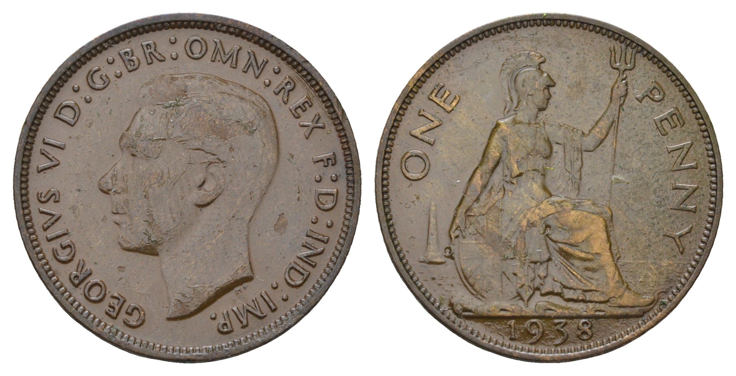 Великобритания 1 пенни 1938 Георг VI (1936-1952) КМ 845, Spink 4114 бронза 4117-925