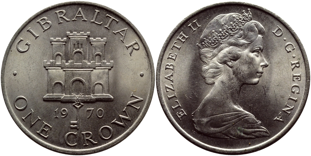 Гибралтар 1 крона 1970 Елизавета II (1952-2022), старый замок KM 4 медно-никель UNC 4527-811