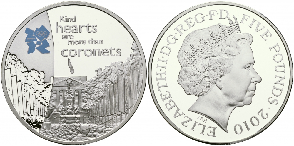 Великобритания 5 фунтов 2010 Елизавета II (1952-2022), XXX летние Олимпийские Игры в Лондоне в 2012, великолепие KM 1148, Spink LO51 серебро PROOF 02-226-23